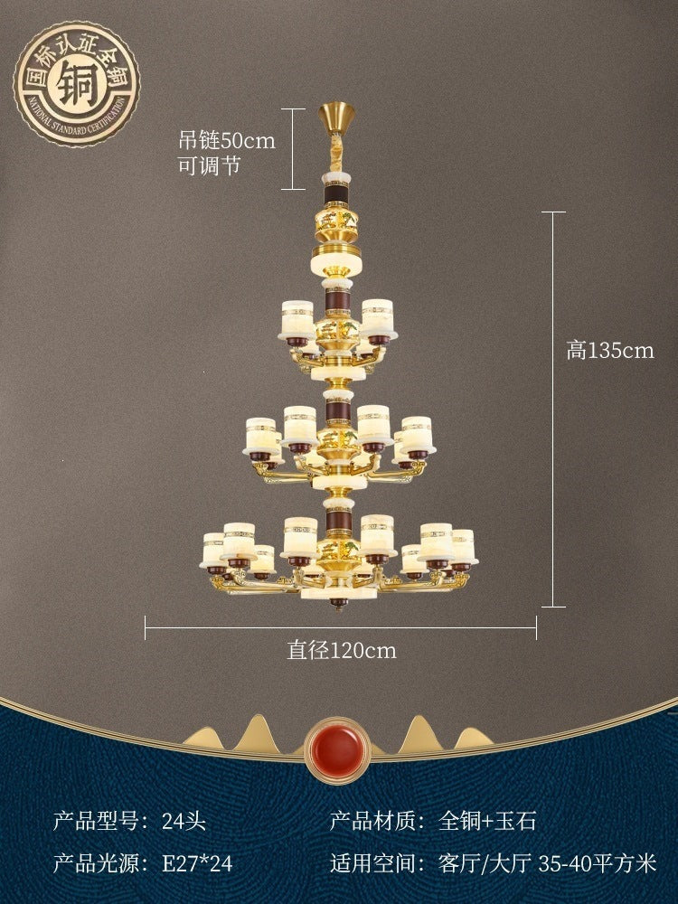 For home house classy chandelier natural jade duplex new lamp zhongshan full copper ancient town new chinoiserie marble
