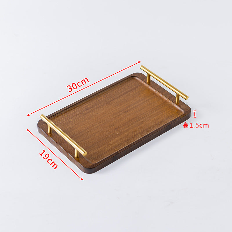 Accessible luxury retro nanzhu tea tray tray bamboo commercial rectangular tea tray pastry handle bbq serving plate
