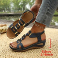 Elastic slip-on sandals for women, new summer  collection, plus size wedge heel, open-toe design with metal embellishments
