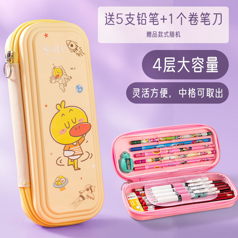 Processing custom stationery box printing logo cartoon primary school student pencil bag wholesale plastic PP waterproof large capacity pencil case