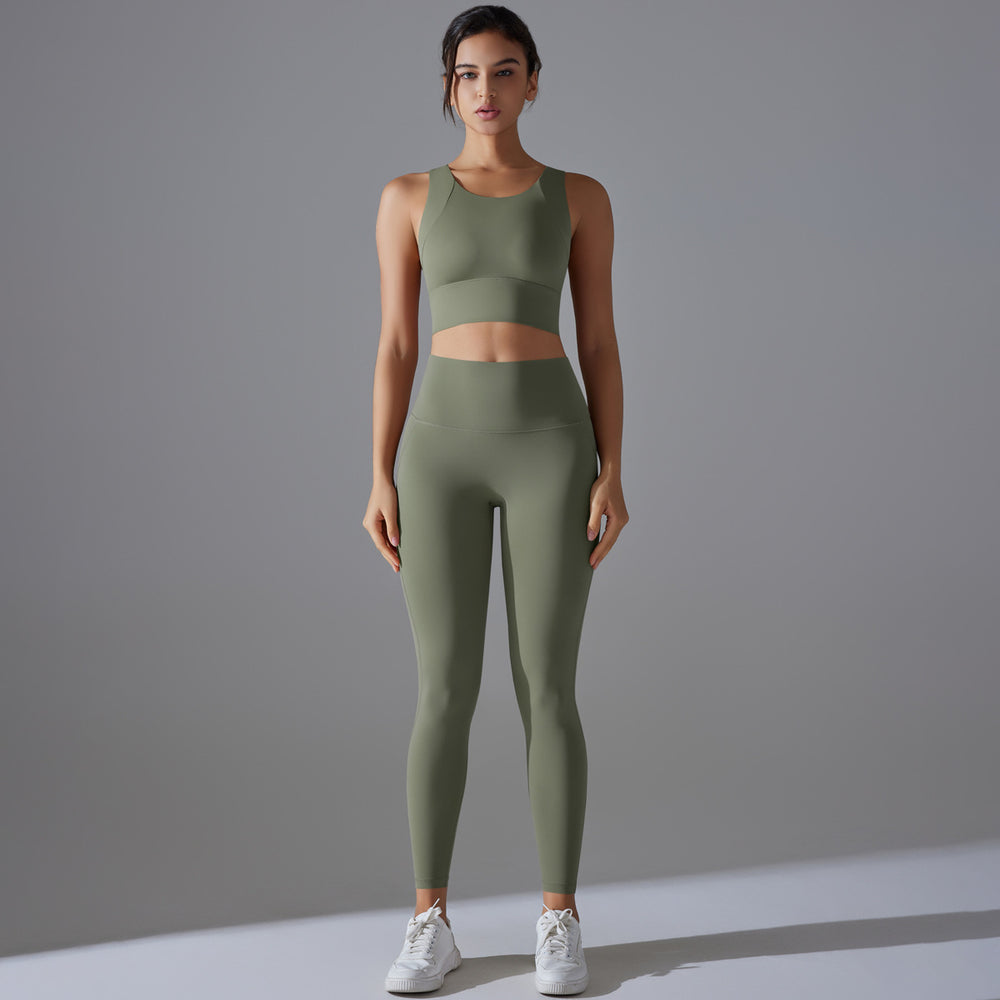 All-in-one high-strength shockproof yoga vest suit nude antibacterial inner elastic sports fitness two-piece set for women