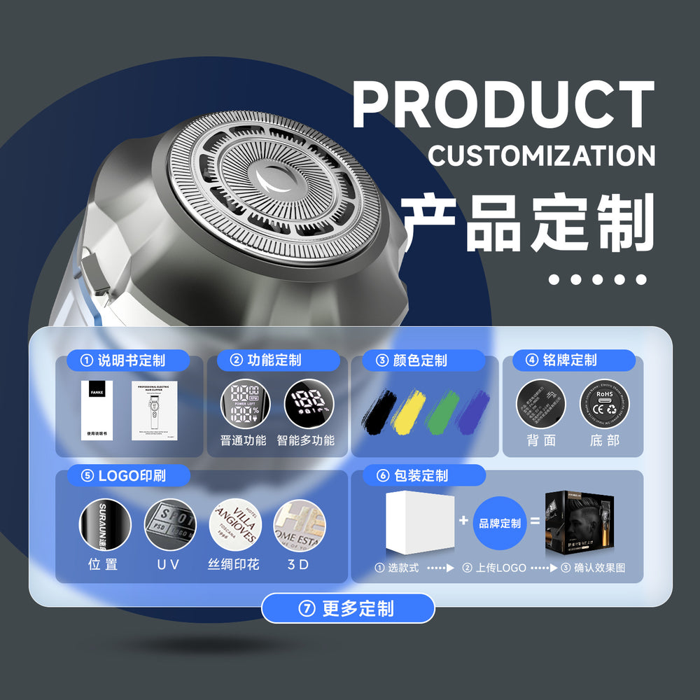 Self-service bald multifunctional hairdressing and shaving machine, full body washable, fast charging digital display cross-border high-power shaver