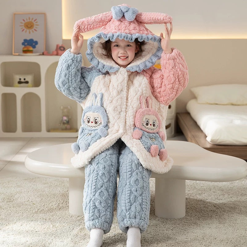 【triple-layer quilted, fleece-lined, extra thick】new girls' winter pajamas - coral fleece kids' home clothes - winter collection