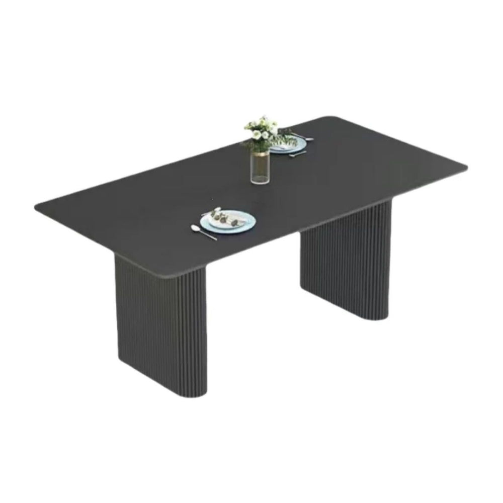 Italian-style black rock slab dining table set for small spaces - minimalist modern home furniture