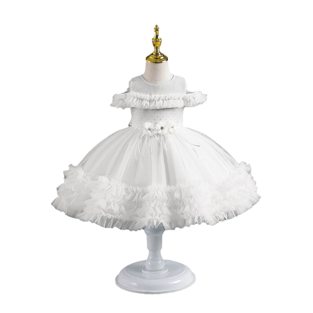 Ready-to-ship new children's formal dress - off-the-shoulder tulle princess dress for baby girls' first birthday
