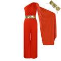 Women's long pants - spring/summer  new arrivals: fashionable and elegant asymmetrical neck, patchwork pleated, high-waisted african jumpsuit for office ladies