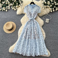 Korean style lace hollow-out sweet design dress - women's summer high-waisted a-line dress - commute-friendly, elegant, and chic maxi dress