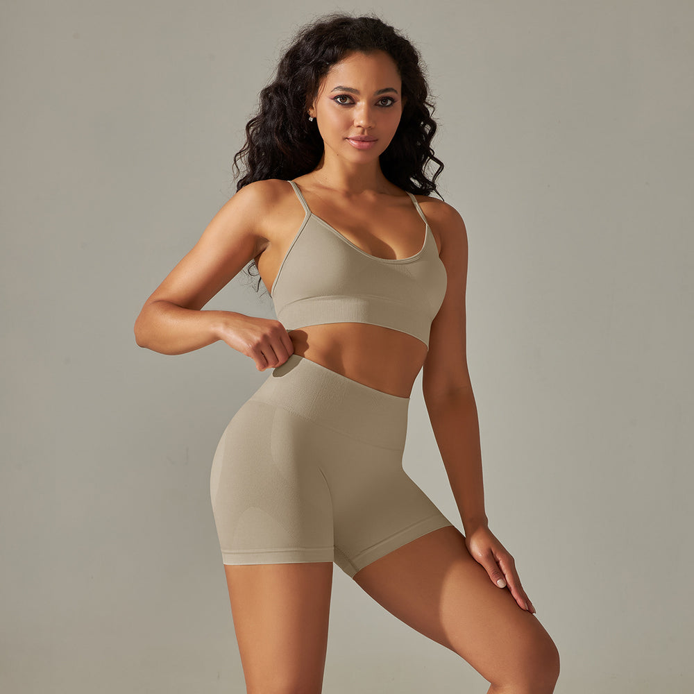 New arrival cross-border fashion seamless back cross double shoulder strap sports vest bra suit running fitness yoga pants