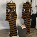 European and american women's clothing  summer new sweet and fresh striped round neck long sleeve high waist maxi dress