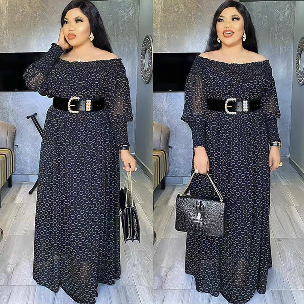 fashion dress  african plus size women's one-line high waist long skirt with belt