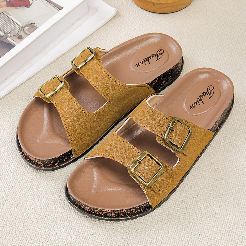 2026 new french retro chunky platform double buckle french anti-slip sandals and slippers for women, summer outdoor wear, export quality