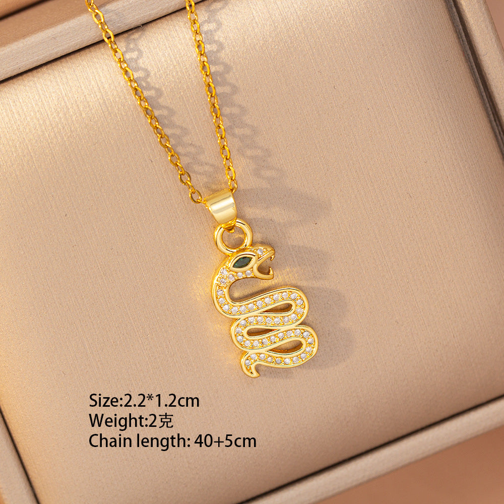 [copper inlaid with zirconium] cross-border hot-selling snake-shaped necklace for women, personalized fashion stainless steel elegant accessible luxury clavicle chain jewelry