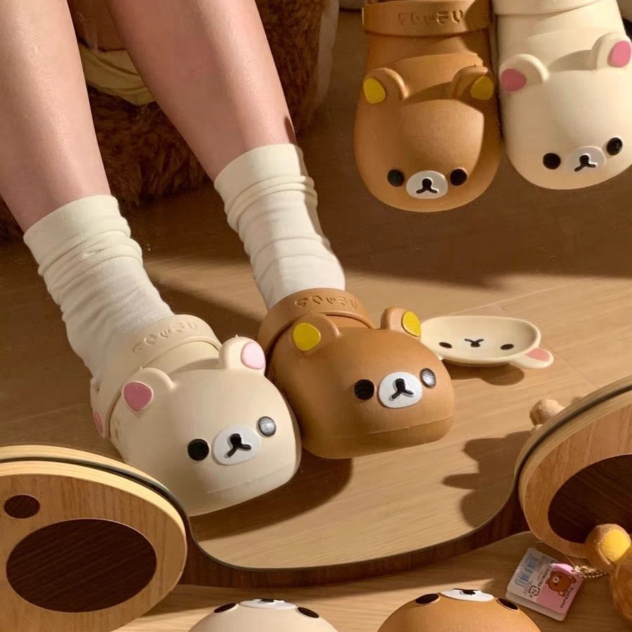 2025 japanese cartoon rilakkuma clogs women's summer outdoor beach shoes cartoon cute parent-child bear slippers