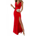 independent station  hot seller: summer new arrival solid color minimalist v-neck sleeveless slit dress