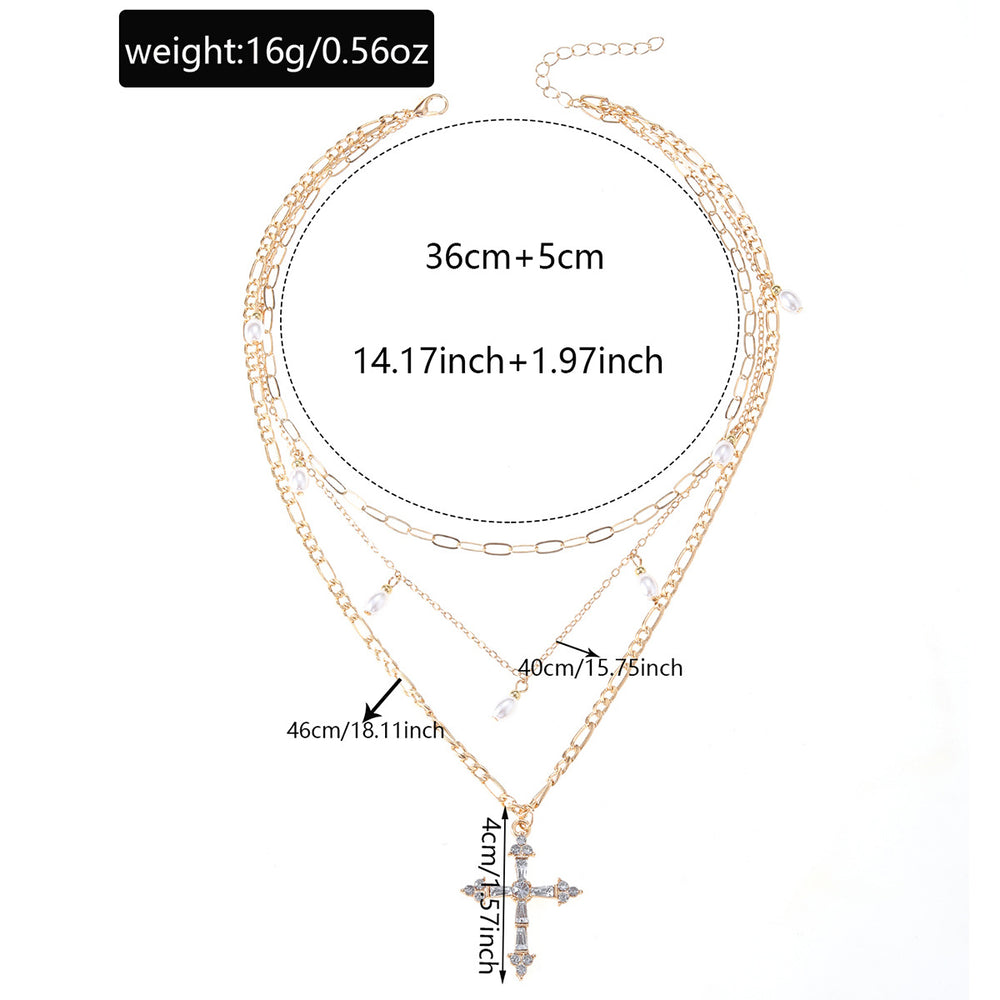 Pearl sweater chain wholesale fashion cross-border multi-layered cross necklace stylish design long clavicle chain