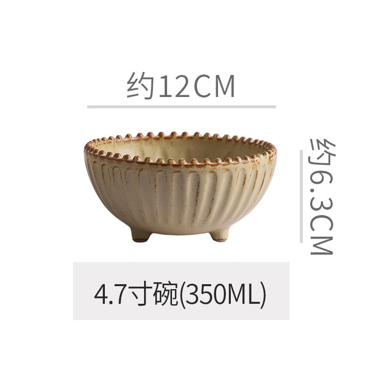 Vintage-style rustic ceramic bowls, plates, and dishes - creative beaded edge steak plates and dessert bowls for restaurants and hotels - premium presentation