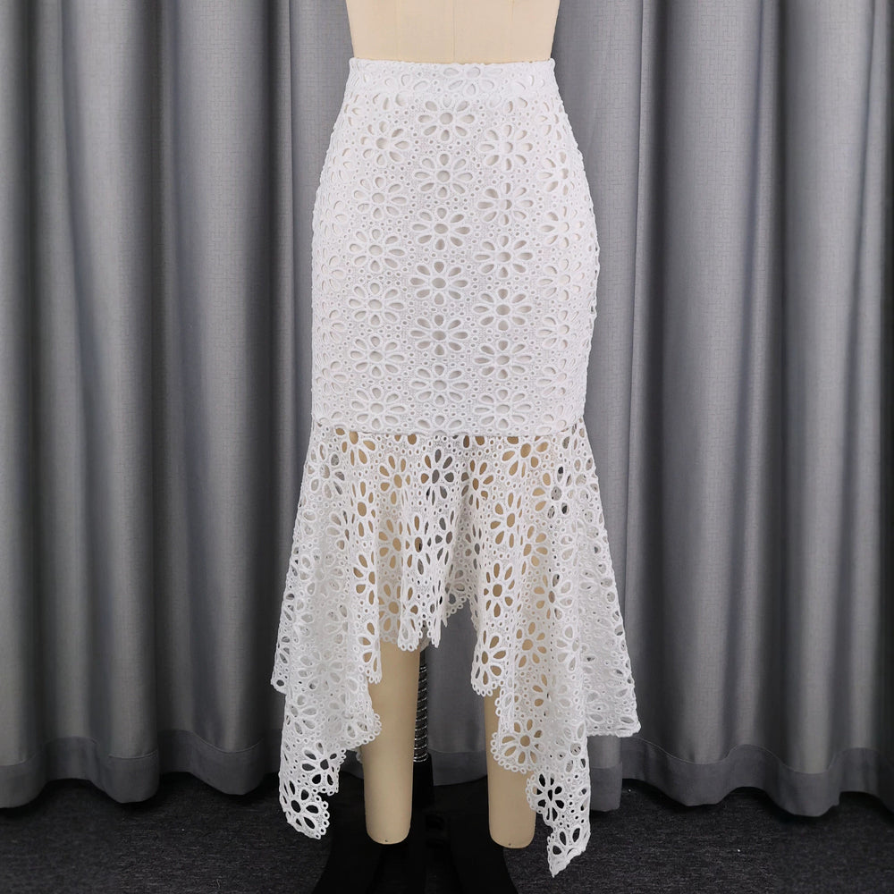 New arrivaleleganceretrohigh waist silm skirt whiteasymmetrical lacecut out hip skirtlace skirt