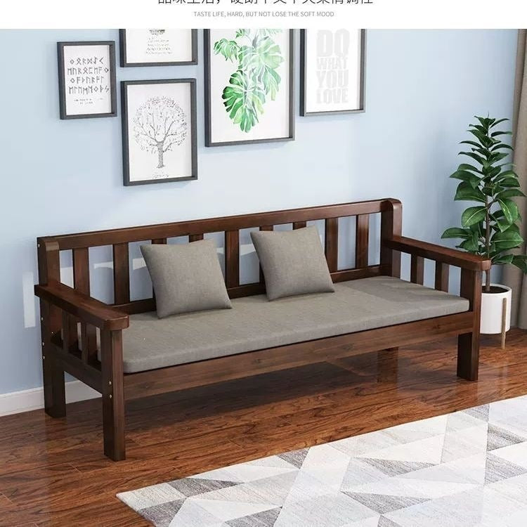 Solid wood sofa - modern minimalist style for small apartments, european-style balcony, bedroom, living room - 3-seater, 4-seater, backrest bench sofa chair