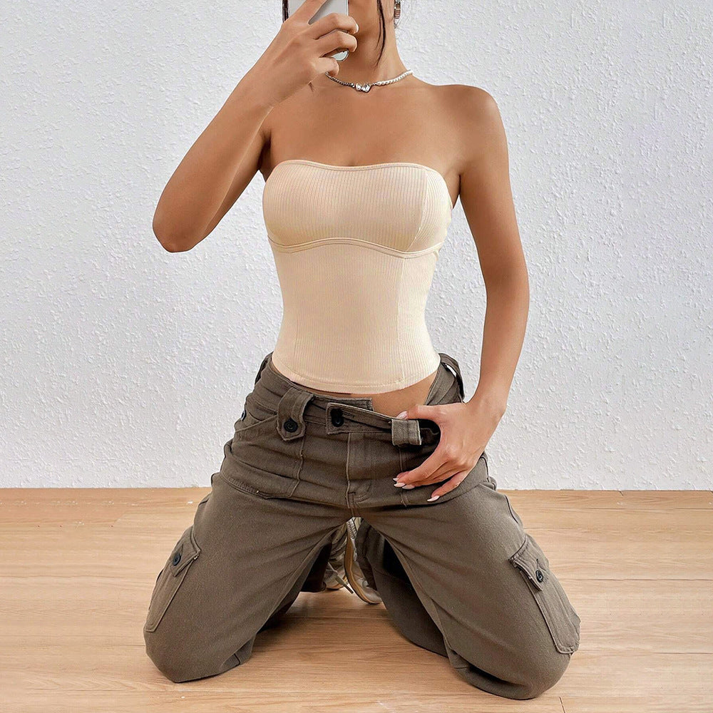 summer european and american style sexy hot girl sleeveless top - women's strappy bandeau top in rayon with slight stretch - summer women's top