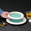 Japanese minimalist ink wash painting ceramic dinner plate - creative, round, ruffled edge, high-end plating for western cuisine, ideal for restaurants and hotels