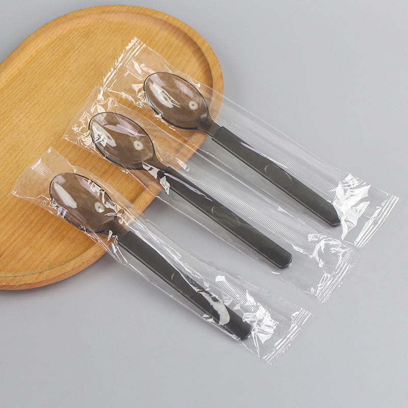 Free shipping plastic tableware spoons, disposable plastic spoons, individually wrapped cutlery sets (knife, fork, spoon), fruit cake plastic forks, western tableware