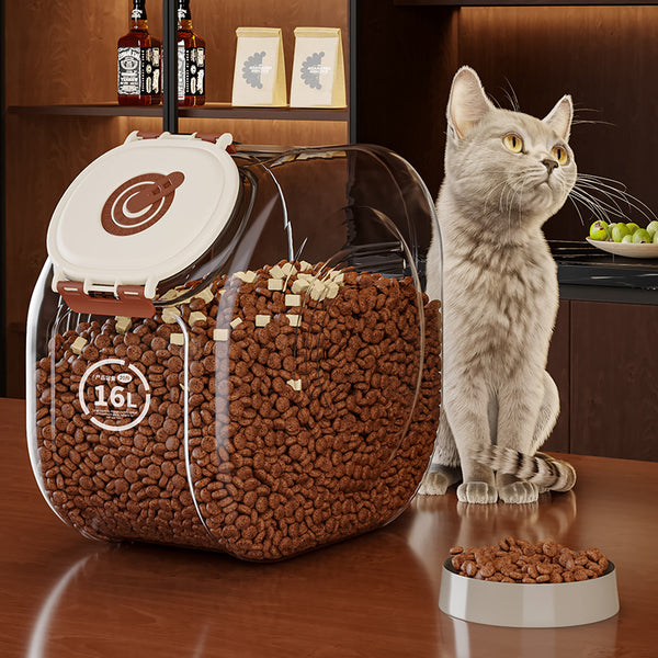 Cat food bucket Dog food storage sealed bucket Moisture-proof grain storage bucket Grain sealing Pet cat food tank Household storage box