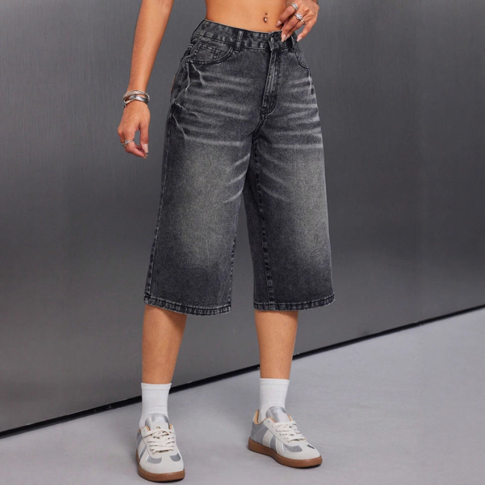 Pre-sale-16008# cross-border fashionexport  new high waist fashion retro half length pants denim shorts