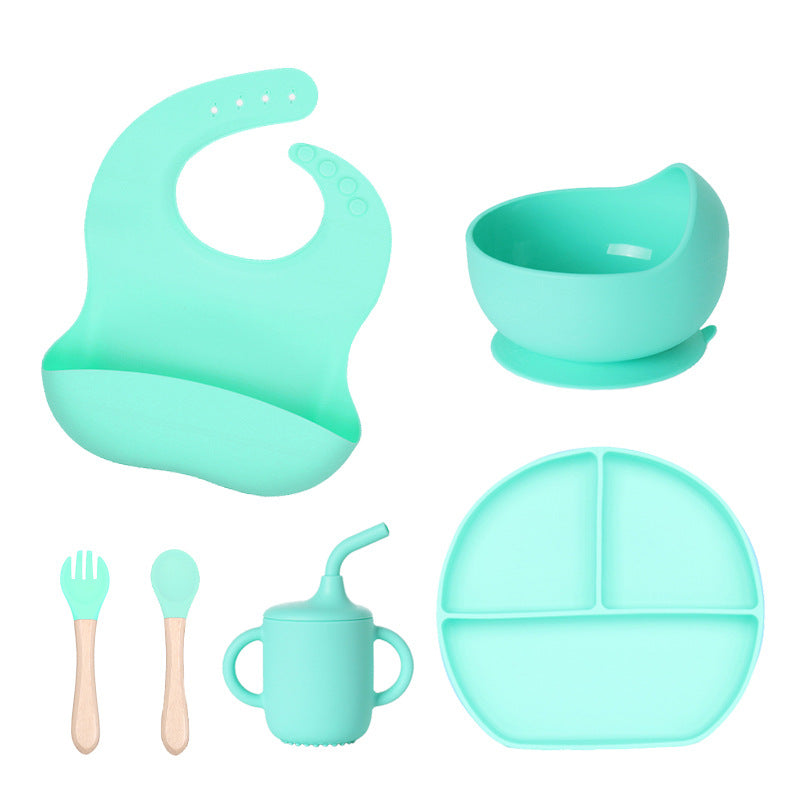Children's tableware feeding set Baby silicone bowl Fork spoon Baby food supplement bowl Plate Food grade silicone plate