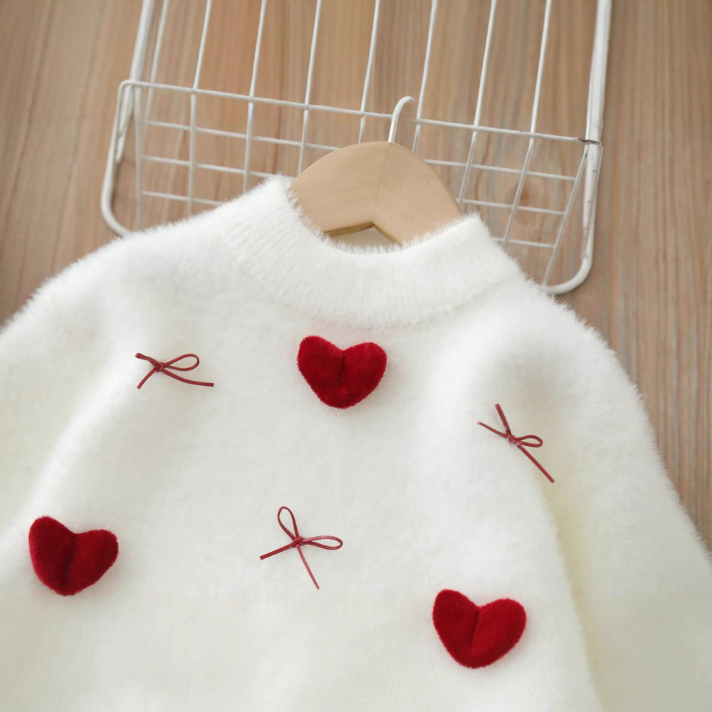 Girlsweaterthickened winternew arrivalkidsk-stylestereo heart imitation mink velvet knitted sweatersuit