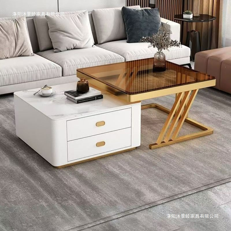 Modern minimalist extendable coffee table, luxury home rock slab coffee table, minimalist small apartment square modular coffee table