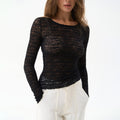 fall/winter european and american cross-border women's fashion new round neck sexy see-through long sleeve slim fit base layer top