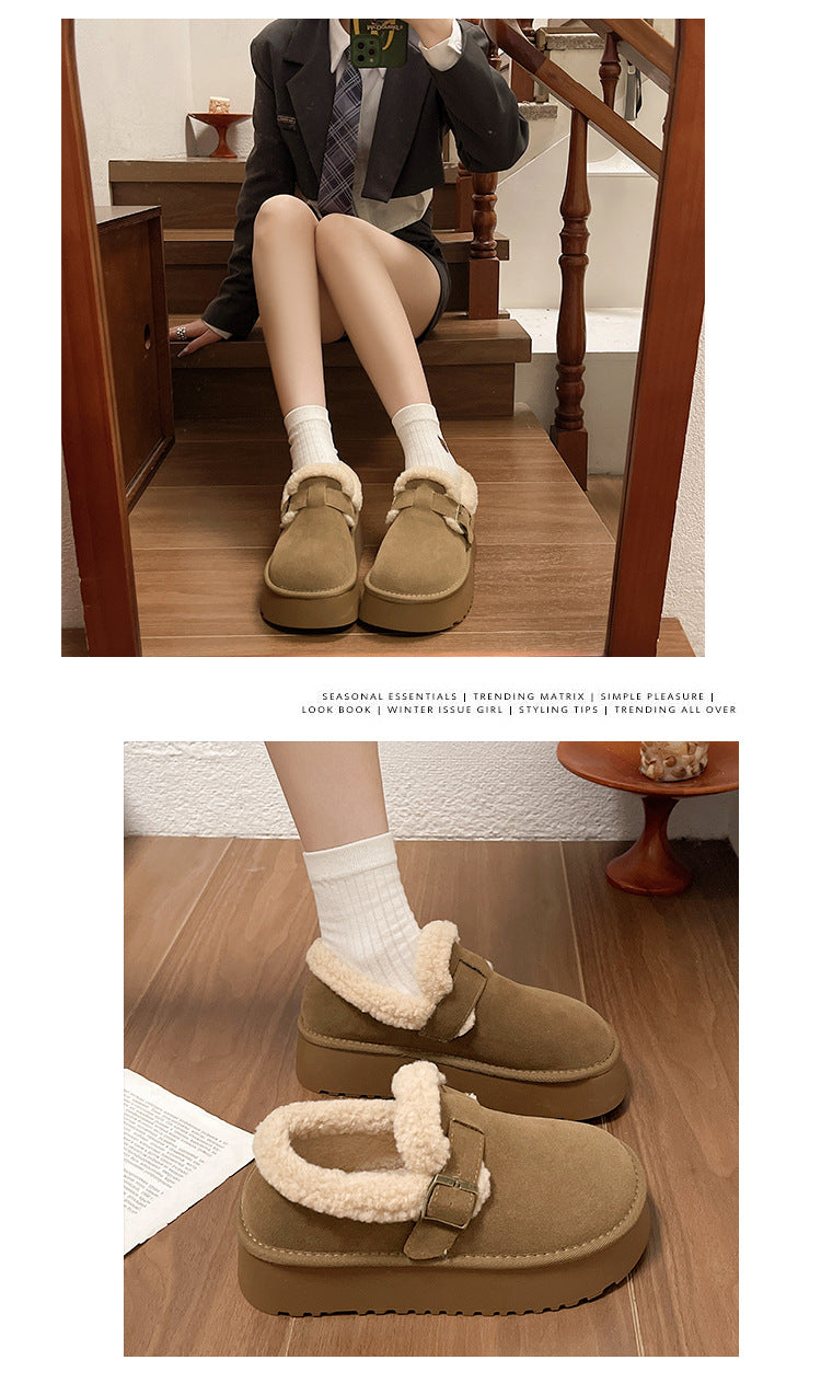 Women's slip-on snow boots - 2025 winter new arrival: retro chunky sole, fleece-lined, extra thick, warm, and comfortable cotton shoes