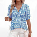 Bohemian chic short-sleeve shirt for women -  summer new arrival: tie-front v-neck printed loose-fit vacation top