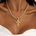 fashion chunky cross pendant necklace - gold tone, trendy clavicle chain, minimalist & versatile accessory, perfect holiday gift for women