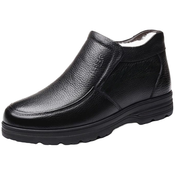 Men's winter warm cotton shoes - fleece lined, non-slip, casual high-top cotton shoes for men, elderly cotton shoes, men's leather cotton shoes for seniors
