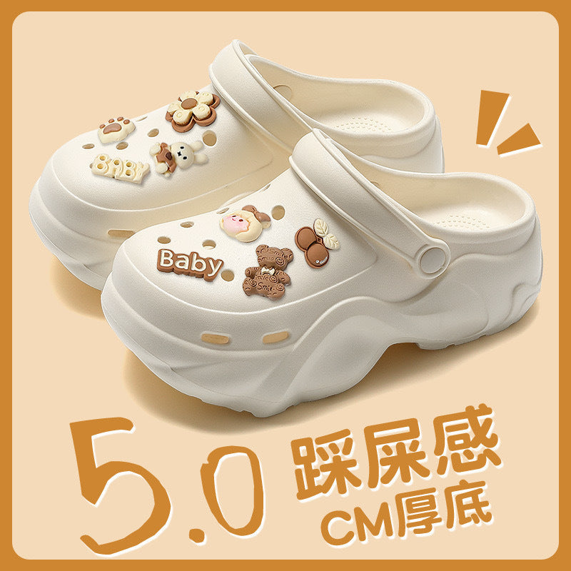 Thick soleeva crocs women's summer outwear 2025new arrivalheight increasing outdoor beach seaside ins toe cap slippers
