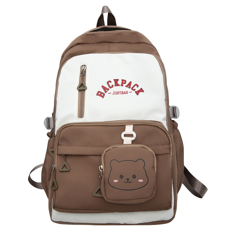 Small fresh student schoolbag, cute, fashionable and high-value backpack, large-capacity texture splicing contrasting color backpack.