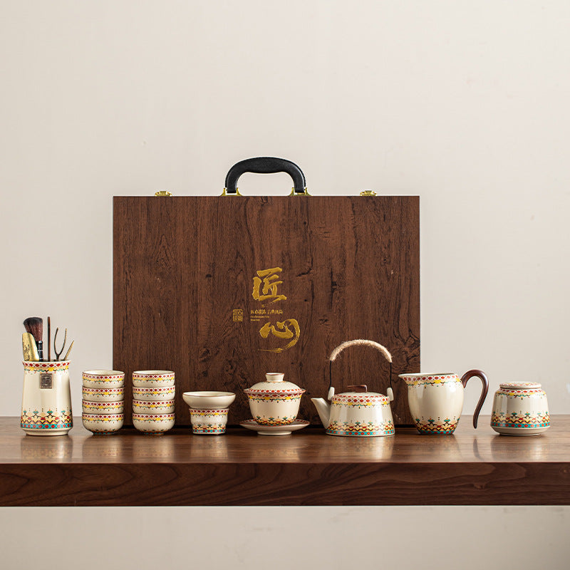 Dunhuang ru kiln kung fu tea set suit fair cup ceramic teapot lifting beam pot for home high-end tea maker gift