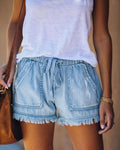summer  new arrival  european and american foreign trade elastic waist drawstring casual high-waisted slimming denim shorts for women