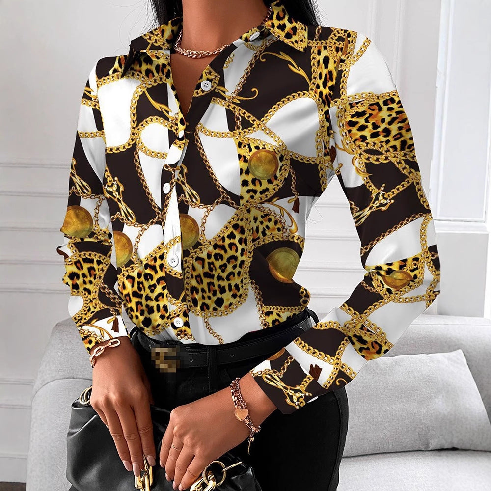 Spot 2022 European and American  women's clothing  spring and autumn shirts independent station  long-sleeved printed shirt