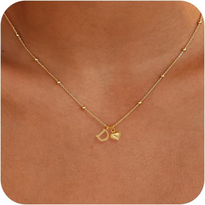new fashion light luxury style 26 letter heart necklace, 14k gold plated minimalist versatile women's necklace