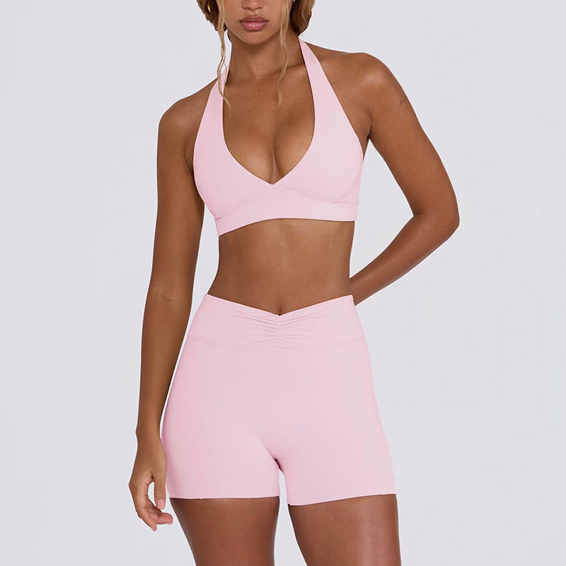 butt lift, tummy control, slimming look chest pad, running fitness shorts, halter sports intimates bra, yoga wear suit for women
