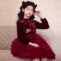 Ready-to-ship new girls' dress cake princess dress red new year outfit velvet birthday party dress winter style