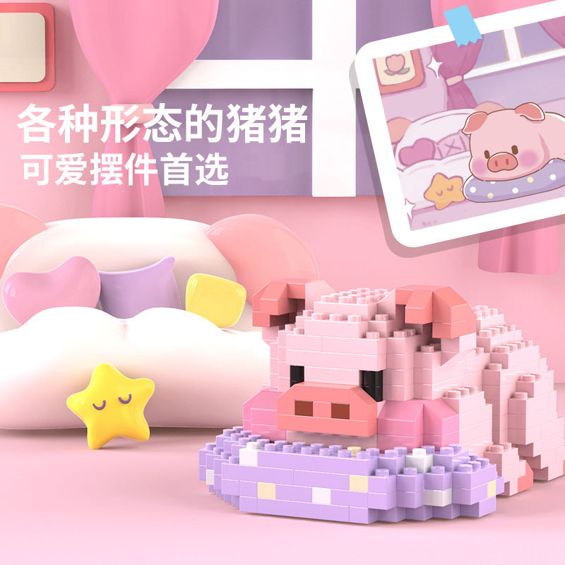 Compatible with lego micro building blocks: piggy diary kids' toys diy assembly cartoon trendy toys for street vending wholesale