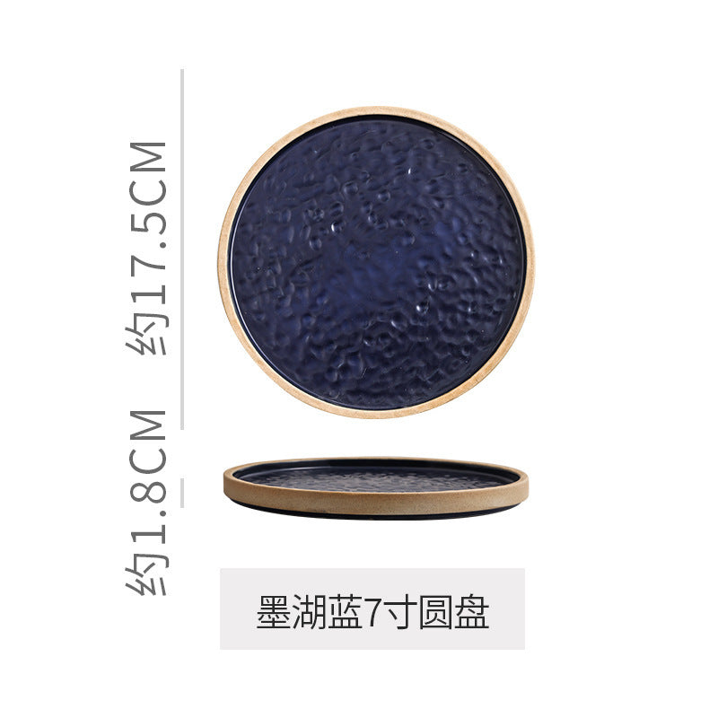 Retro stoneware western food steak plate japanese style with edge restaurant hotel for homestylish shallow plate dessert side dish plate