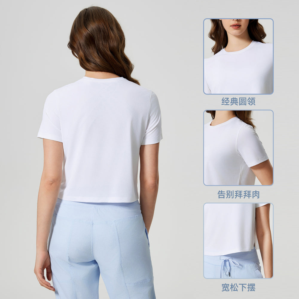 Summer crew neck yoga top - short, loose fit, quick-dry, women's lightweight & breathable activewear t-shirt d25016