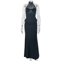 Fashion styleexportpure color women's clothing silmelegant pleated hip skirt slim hanging collar sleeveless classylongdress