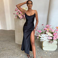 european and american cross-border sexy evening dress - slim fit, figure-flattering, open back, high-cut, slit party slip dress