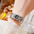 New arrivalretro alloy suitelegant women's bracelet watch square bar nail full diamond quartz women's watch steel strap