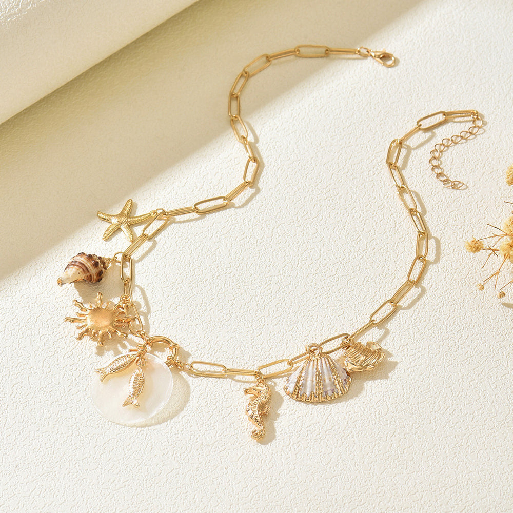 Wholesale seashell necklaces - european & american cross-border jewelry - summer beach seashell & starfish ocean necklaces - adjustable choker necklaces